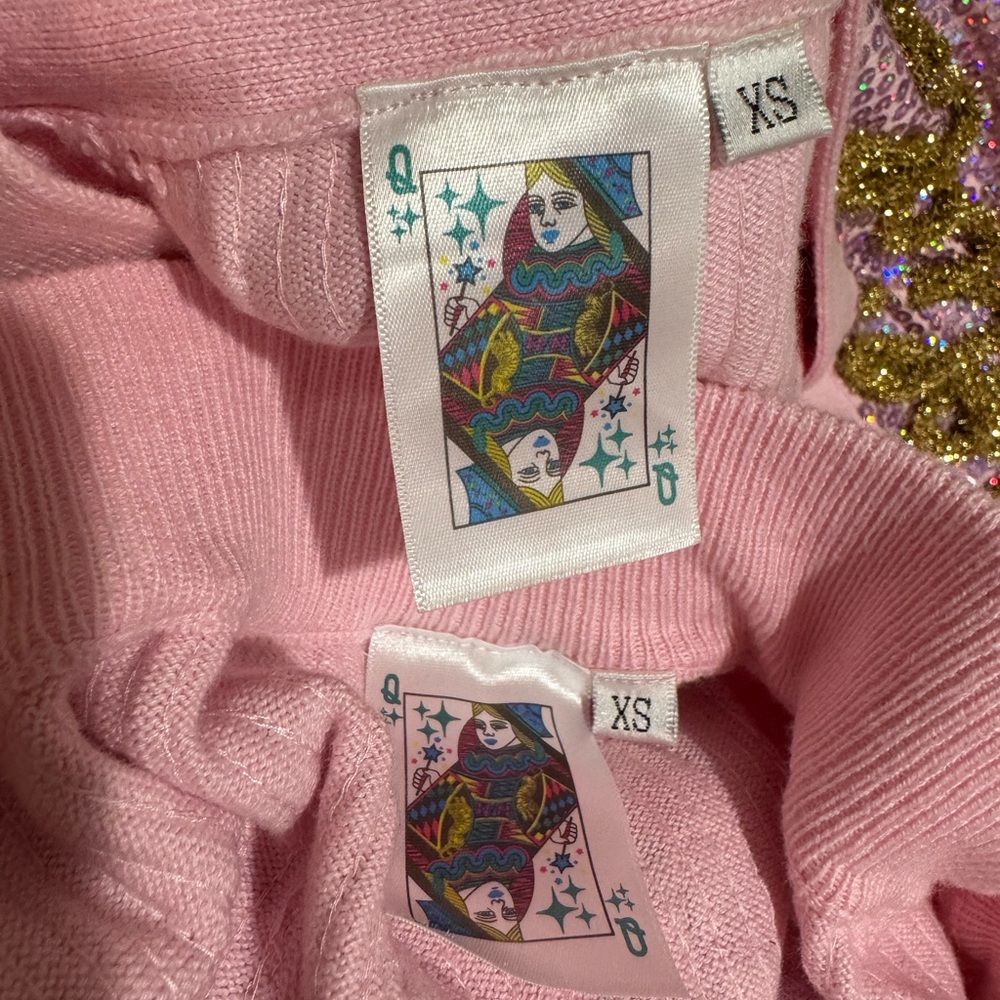 New! QUEEN OF SPARKLES Set! Pink Sequin Holiday Words Cardigan & Skirt Set - Picture 14 of 14
